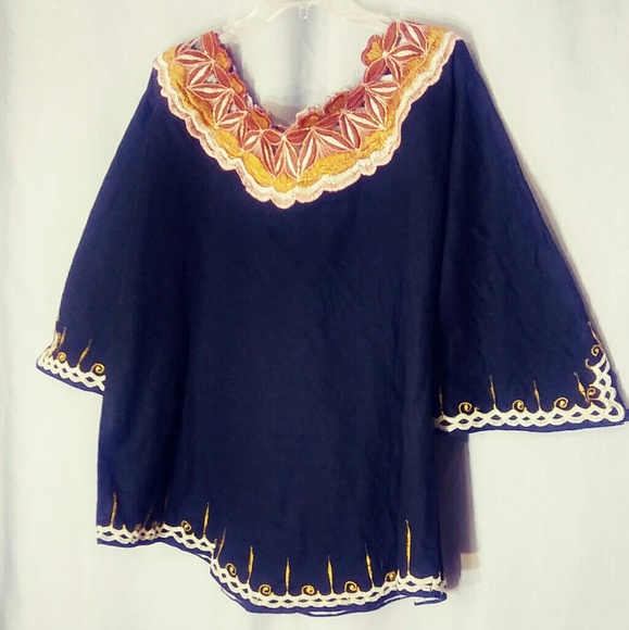 African Black & Gold Embroidered Tunic Top 1X /2X - Picture 1 of 5